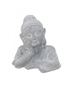 HOMEA Busta Bouddha déco 35x24,5xH34,5 cm blanc