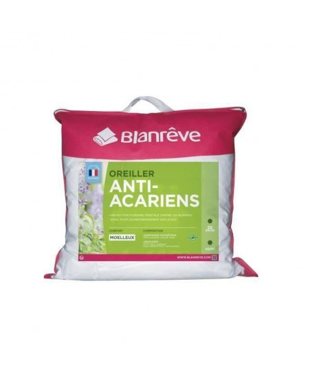 BLANREVE Oreiller GREENFIRST Anti Acariens 60x60 cm blanc