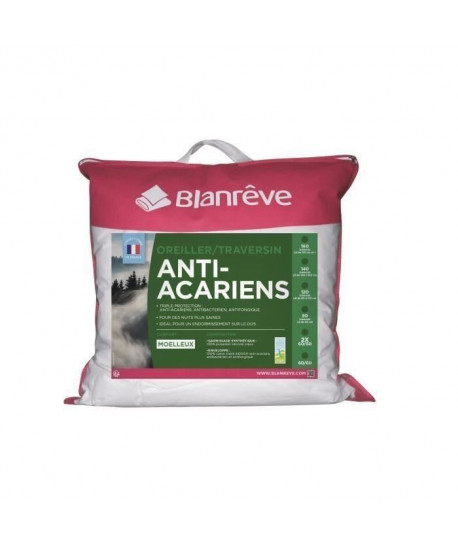 BLANREVE Lot de 2 oreillers antiacariens 60 cm