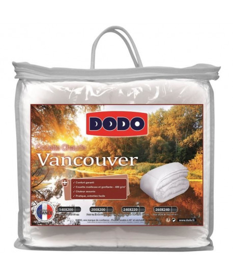 DODO Pack VANCOUVER 220x240cm  1 couette chaude 220x240cm et 2 oreillers  Blanc
