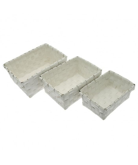 FRANDIS 3 Paniers rectangulaires tressés en plastique Blanc