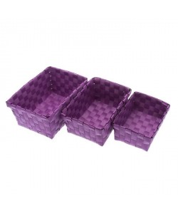 FRANDIS 3 Paniers rectangulaires tressés en plastique Violet