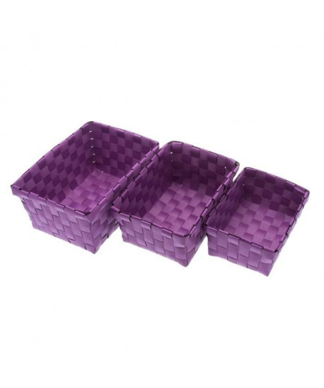 FRANDIS 3 Paniers rectangulaires tressés en plastique Violet