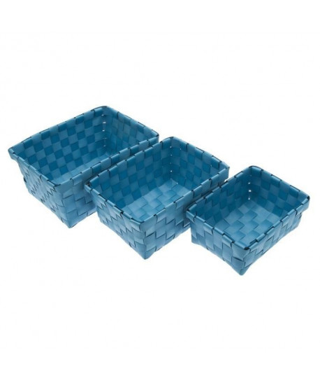 FRANDIS 3 Paniers rectangulaires tressés en plastique Bleu