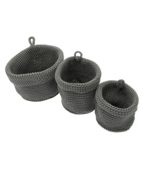 FRANDIS Lot de 3 Paniers ronds en plastique Gris