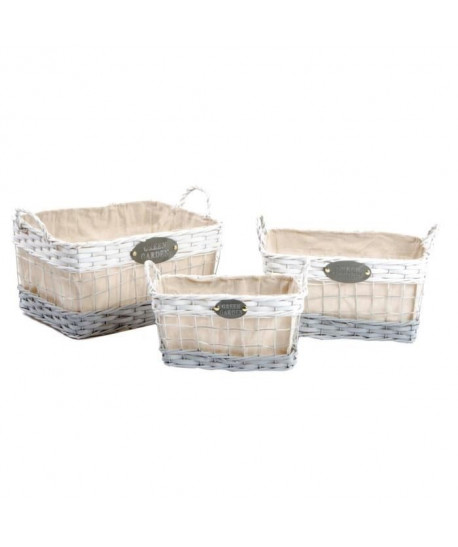 ITEM Lot de 3 Corbeilles Osier Métal  43x32x22 cm