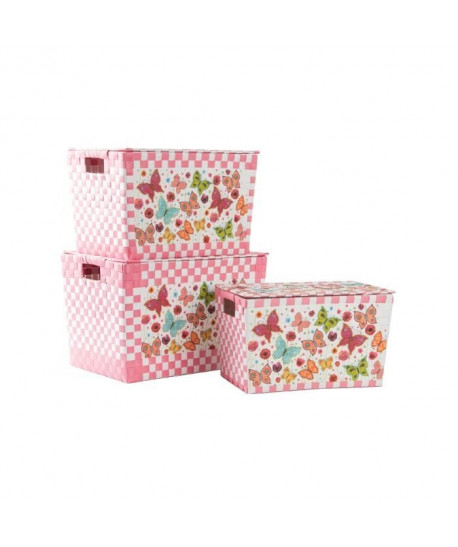 Lot de 3 corbeilles papillon  plastique et métal  39x27x26 cm