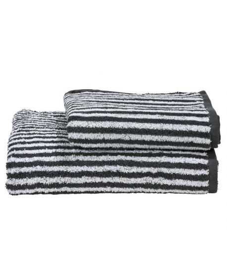 DONE 1 Serviette de toilette  1 Drap de douche Daily Shapes Stripes 1  Gris anthracite et blanc