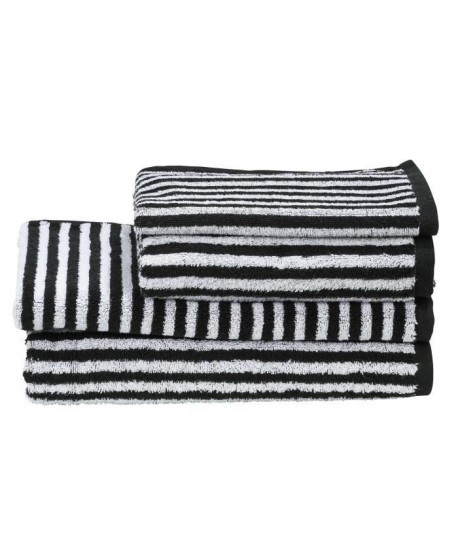 DONE Serviette invité  Serviette de toilette  Drap de douche  Tapis de bain Daily Shapes Stripes  Noir et blanc