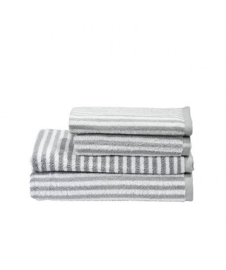 DONE Serviette invité  Serviette de toilette  Drap de douche  Tapis de bain Daily Shapes Stripes  Argent et blanc