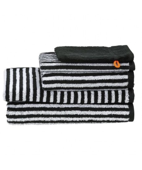 DONE Serviette invité  Serviette de toilette  Drap de douche  Tapis de bain  Gant Daily Shapes Stripes  Noir et blanc