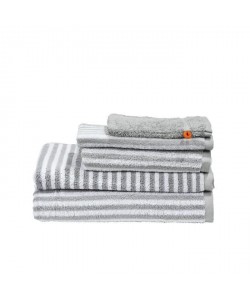 DONE Serviette invité  Serviette de toilette  Drap de douche  Tapis de bain  Gant Daily Shapes Stripes  Argent et blanc