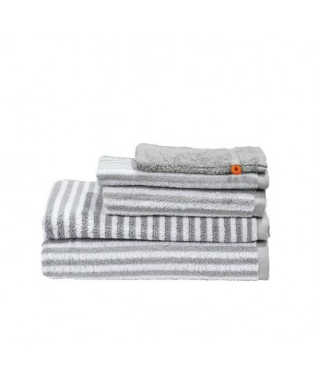 DONE Serviette invité  Serviette de toilette  Drap de douche  Tapis de bain  Gant Daily Shapes Stripes  Argent et blanc