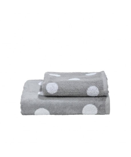 DONE 1 Serviette de toilette  1 Drap de douche Daily Shapes Dots  Argent et blanc