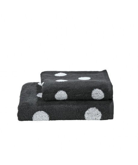 DONE 1 Serviette de toilette  1 Drap de douche Daily Shapes Dots  Gris anthracite et blanc