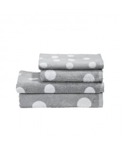 DONE 1 Serviette invité  1 Serviette de toilette  1 Drap de douche  1 Tapis de bain Daily Shapes Dots  Argent et blanc