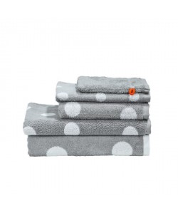 DONE 1 Serviette invité  1 Serviette de toilette  1 Drap de douche  1 Tapis de bain  1 Gant Daily Shapes Dots  Blanc et argent