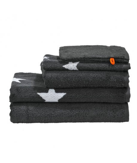 DONE Serviette  Serviette de toilette  Drap de douche  Tapis de bain  Gant Daily Shapes Stars  Gris anthracite et blanc