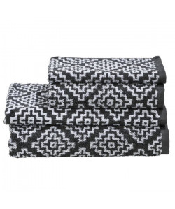 DONE 1 Serviette invité  1 Serviette de toilette  1 Drap de douche  1 Tapis de bain Boho  Gris anthracite et blanc