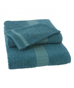 JULES CLARYSSE Lot de 1 serviette  1 drap de bain  1 gant de toilette Jasmine  Bleu Petrol