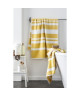 FINLANDEK Set de 2 Draps de douche KYLPY 70x140 cm rayures jaune moutarde et blanc