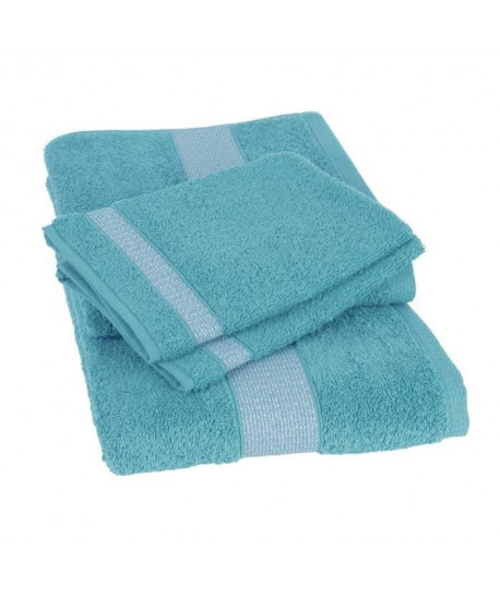 JULES CLARYSSE Lot de 1 drap 70x140 cm  1 serviette 50x100 cm  2 gants 15x21 cm Sukan bleu