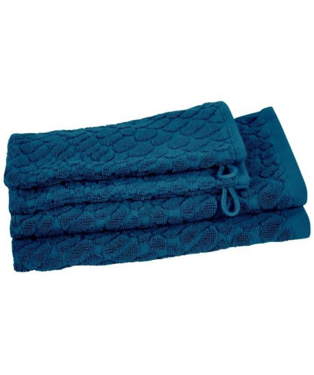 VENT DU SUD Ensemble 2 serviettes invité  2 gants THALIA  30x50 cm  Bleu cobalt