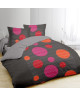 VISION Parure de couette BULLES 10% coton  1 housse de couette 220x240cm  2 taies 65x65cm  Gris, orange et fushia