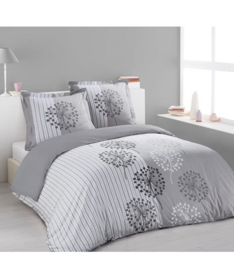 VISION Parure de couette ANNA 100% coton  1 housse de couette 220x240cm  2 taies 65x65cm  Gris