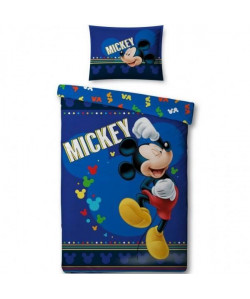 Parure de couette microfibre MICKEY  1 housse de couette 140x200 cm et 1 taie d\'oreiller 65x65 cm  Bleu