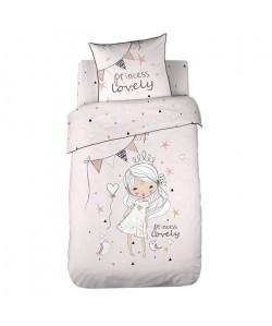 COTE DECO KIDS Love Princess Housse de Couette 100% Coton  140x200 cm avec 1 taie 63x63 cm