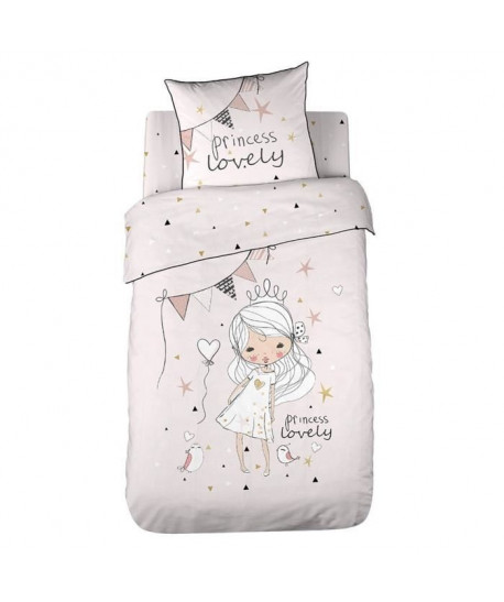 COTE DECO KIDS Love Princess Housse de Couette 100% Coton  140x200 cm avec 1 taie 63x63 cm