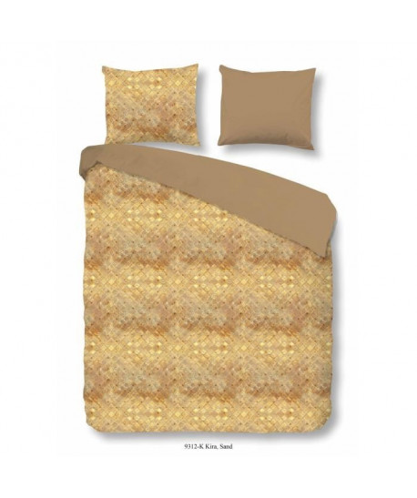 DESCANSO Parure de couette KIRA 100% satin de coton  1 housse de couette 200x200 cm  2 taies 60x70 cm  Jaune sable