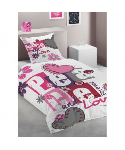 ATELIERS DU LINGE Parure de couette PEACE AND LOVE  1 Housse de couette 140x200 cm  1 Taie d\'Oreiller 63x63 cm