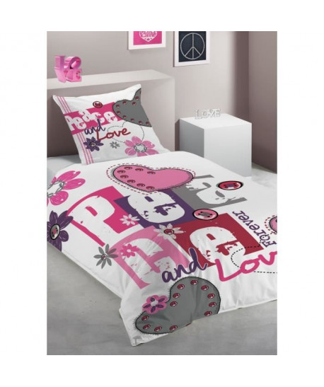 ATELIERS DU LINGE Parure de couette PEACE AND LOVE  1 Housse de couette 140x200 cm  1 Taie d\'Oreiller 63x63 cm