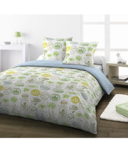 SANTENS Parure de couette 100% coton MADISON  1 Housse de couette 240x260 cm cm  2 Taies d\'Oreillers  Vert