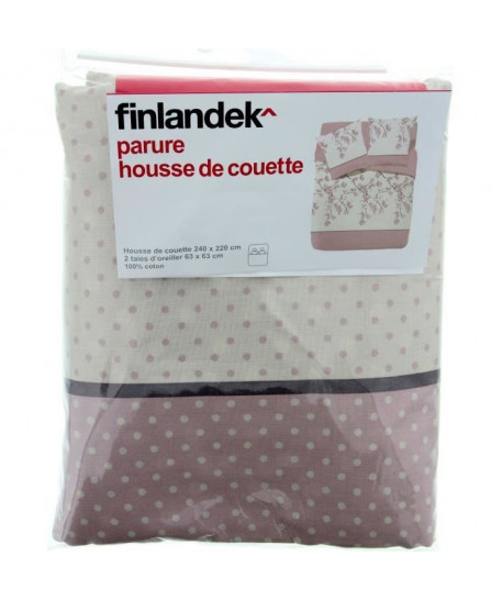 FINLANDEK Parure de couette Acacia 100% coton  1 housse de couette 220x240 cm  2 taies d\'oreillers 63x63 cm rose