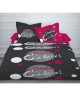 FINLANDEK Parure de couette Elsi 100% coton  1 housse de couette 140x200 cm  1 taie d\'oreiller 65x65 cm gris et fuchsia