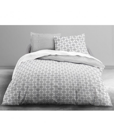 FINLANDEK Parure de couette Klaara 100% coton  1 housse de couette 200x200 cm  2 taies d\'oreillers 65x65 cm gris