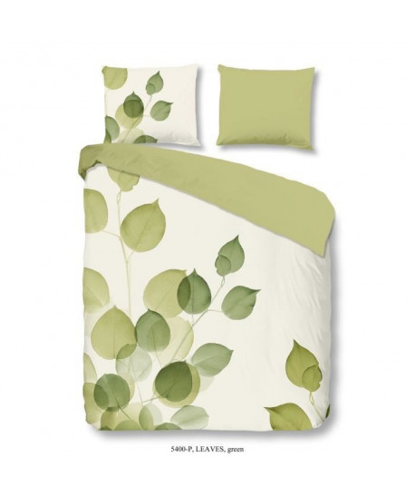 GOOD MORNING Parure de couette Coton LEAVES  1 housse de couette 140x200cm  1 taie d\'oreiller 60x70cm  Vert