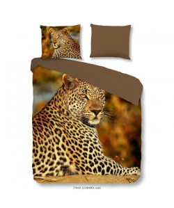 GOOD MORNING Parure de couette Coton Leopard  1 housse de couette 220x240cm  2 taies d\'oreiller 60x70cm  Multicouleurs