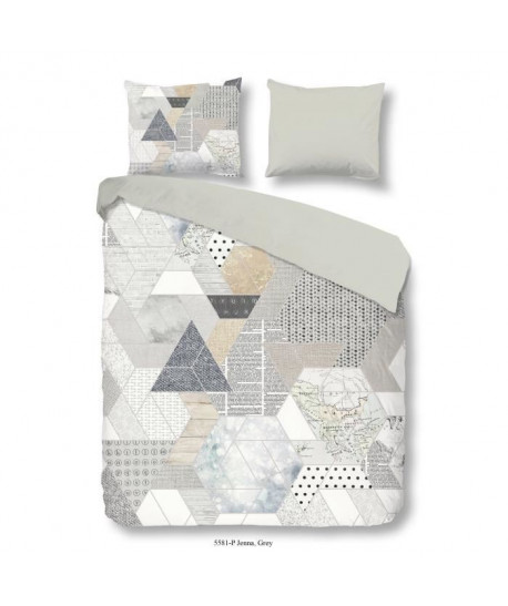 GOOD MORNING Parure de couette Coton Jenna  1 housse de couette 140x200cm  1 taie d\'oreiller 60x70cm  Gris