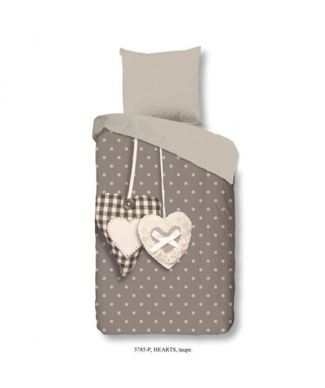 GOOD MORNING Parure de couette HEARTS & DOTS 100% coton  1 housse de couette 140x200 cm et 1 taie d\'oreiller 60x70 cm  Taupe