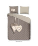 GOOD MORNING Parure de couette HEARTS & DOTS 100% coton  1 housse de couette 200x200 cm et 2 taies d\'oreiller 60x70 cm  Taupe