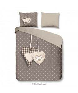 GOOD MORNING Parure de couette HEARTS & DOTS 100% coton  1 housse de couette 200x200 cm et 2 taies d\'oreiller 60x70 cm  Taupe