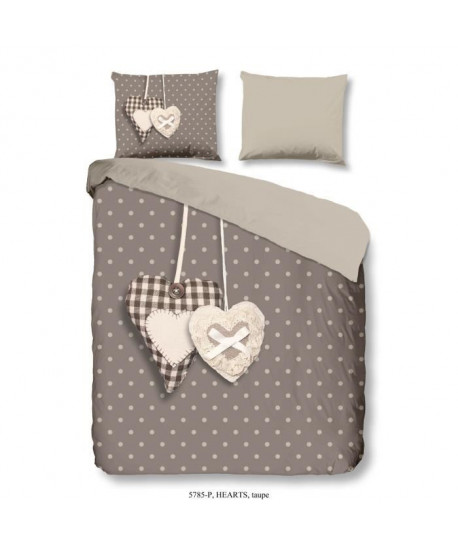 GOOD MORNING Parure de couette HEARTS & DOTS 100% coton  1 housse de couette 220x240 cm et 2 taies d\'oreiller 60x70 cm  Taupe