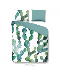 GOOD MORNING Parure de couette CACTUS 100% coton  1 housse de couette 220x240 cm et 2 taies d\'oreiller 60x70 cm  Vert