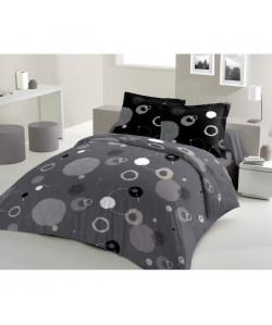 LOVELY HOME Parure de couette Pixiz 100% coton  1 housse de couette 220x240 cm  2 taies d\'oreiller 65x65 cm noir