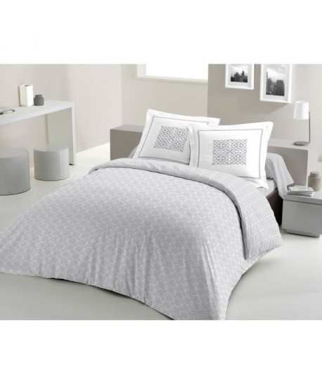 LOVELY HOME Parure de couette 100% coton ARTHUR  1 Housse de couette 240x260 cm  2 Taies d\'Oreillers 65x65 cm  Gris