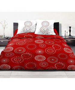 Parure de Couette 100% Coton FEU D\'ARTIFICE  1 Housse de Couette 220x240 cm  2 Taies d\'Oreillers  Rouge